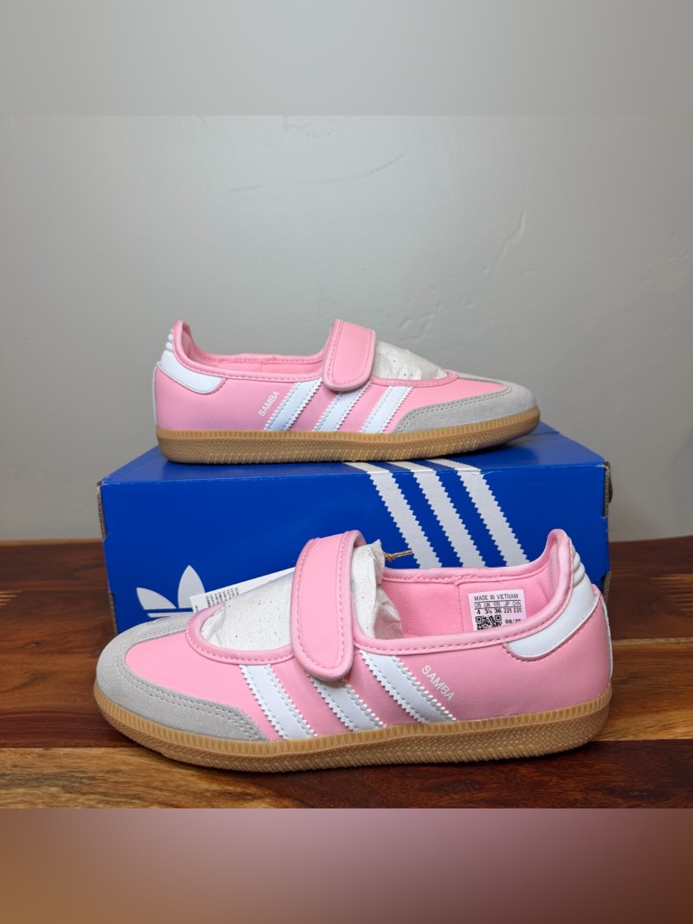 adidas SAMBA JANE J White Light Pink Gum (JP9544) Kids Shoes, Size 4 NEW